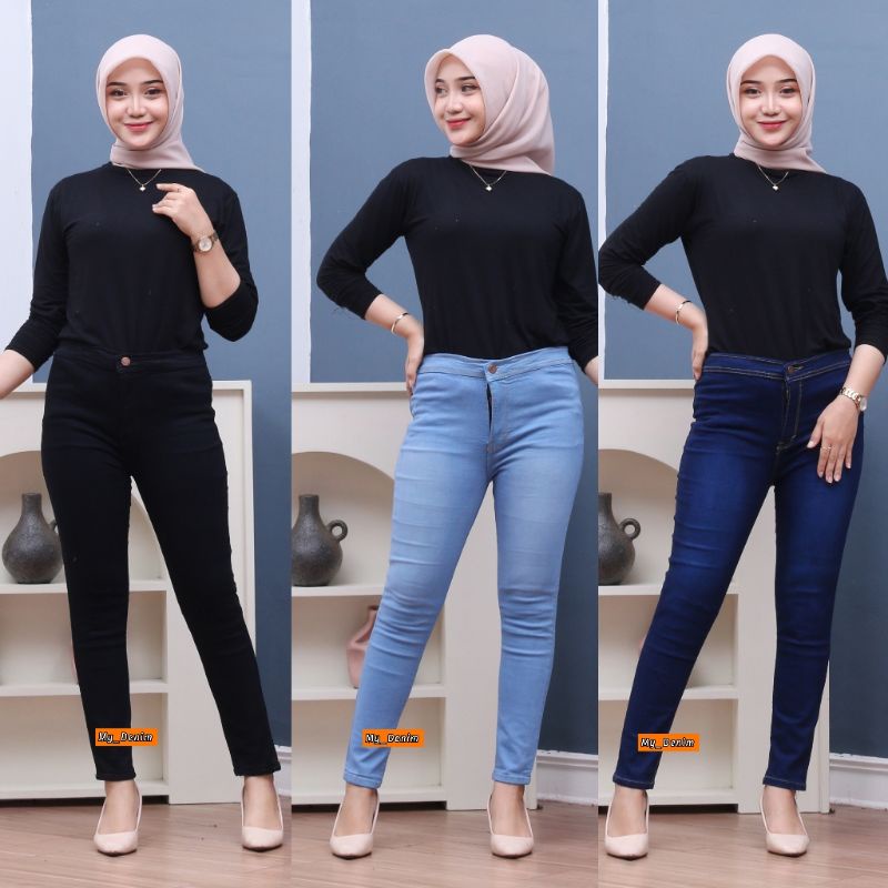 CELANA JEANS HIGHWAIST POLOS WANITA