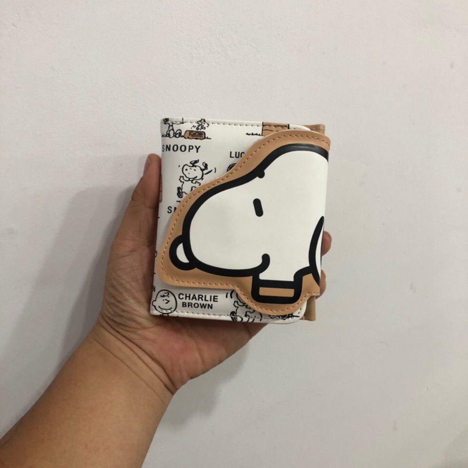 Sera ins day and wind cute Snoopy short wallet student snap button three-fold PU card bag female coin purse