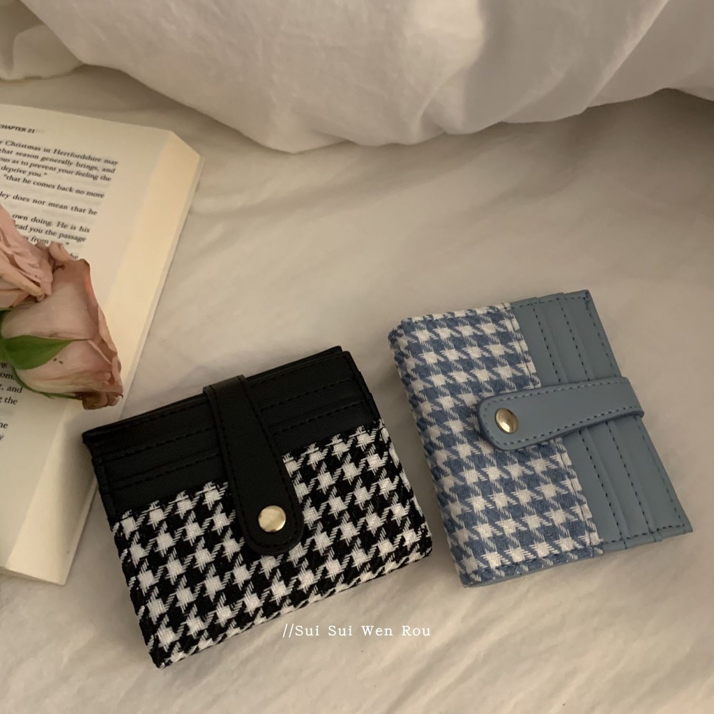 Sera film retro perasaan in angin dompet wanita multi-fungsional musim gugur dan musim dingin retro houndstooth kompak kartu tas bus kartu bank