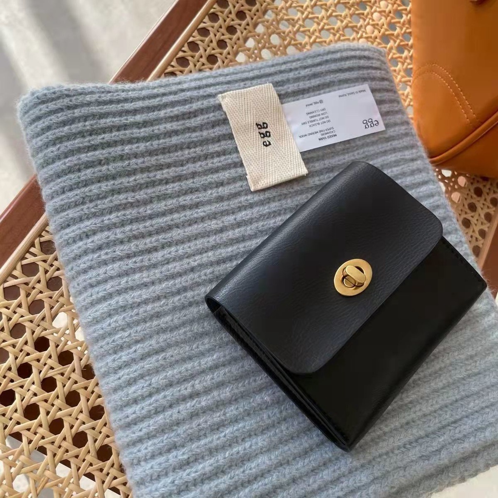 Dompet koin retro buatan sendiri buatan Sera Korea yang baru dan indah Tempat kartu hitam kompak yang chic, tas ID SIM kulit lembut