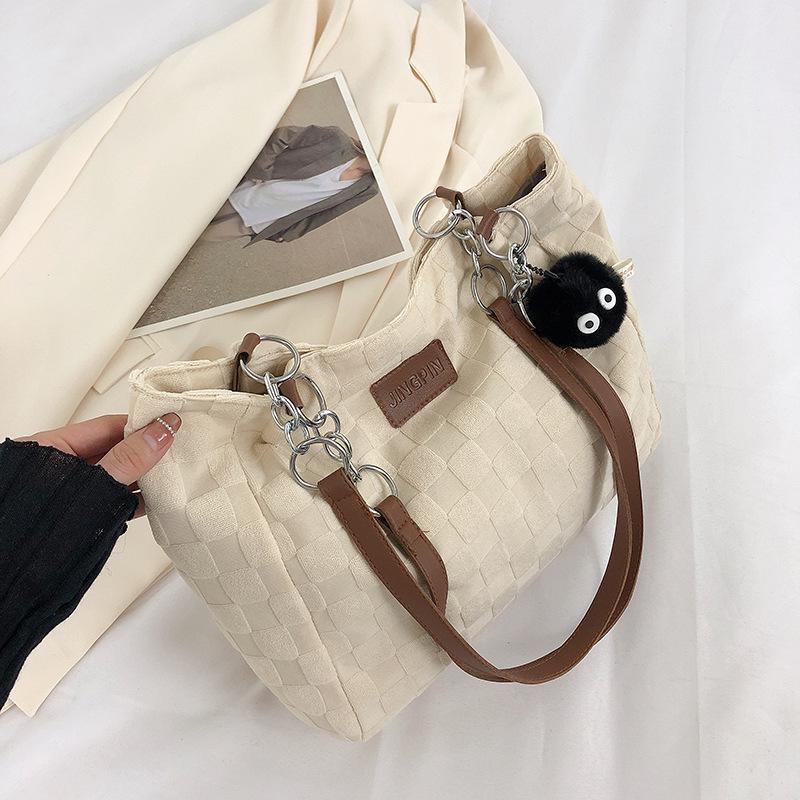 Sera Trend Fashion Wanita Single Shoulder Messenger Bag Tas Kanvas Wanita Kapasitas Besar Simple Student Class Commuting Tote Bag