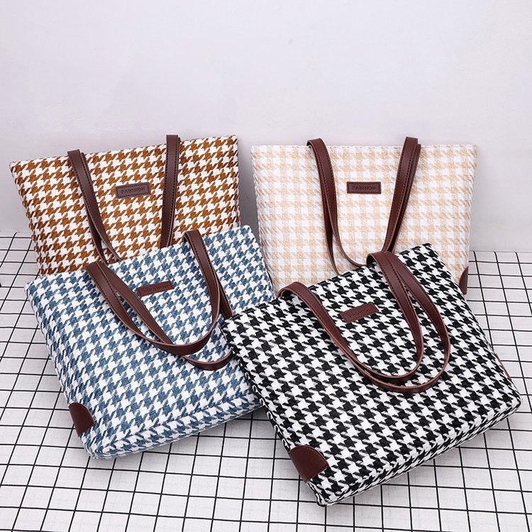 Sera musim gugur dan musim dingin tas berkapasitas besar wanita 2023 ceruk baru all-match tote bag houndstooth high-end tas bahu komuter