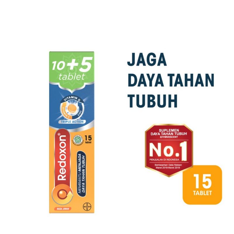 Redoxon® Triple Action Tube Isi 15 Tablet Rasa Jeruk - Suplemen Vitamin C, D, Zinc