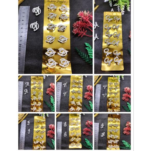 Bros inisial nama / Bros huruf / Bros dagu huruf isi 12pcs [NRJ.9Ap23p]