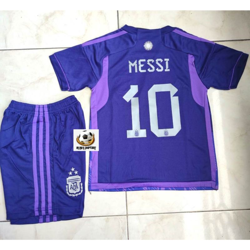 JERSEY BOLA BAJU KIDS ANAK ARGENTINA AWAY 2023 GRADE ORI BINTANG 3 PLUS NAMSET MESSI 10