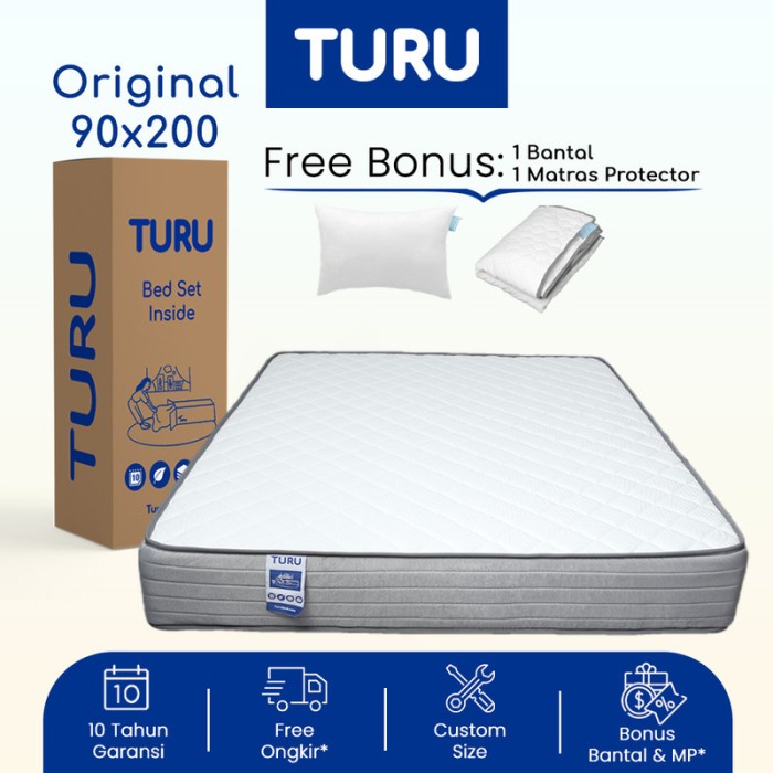 Kasur Spring Bed Pocket Tebal TURU ORIGINAL 90x200 Single FREE BANTAL