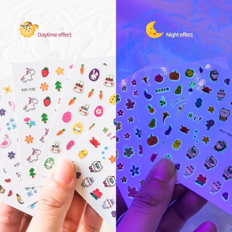 kiyomi glow in the dark nail sticker kuku anak cartoon luminous sticker nail art