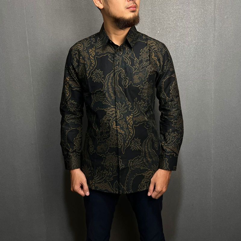 Batik slimfit pria Premium Bunayyastore Guntur Hitam