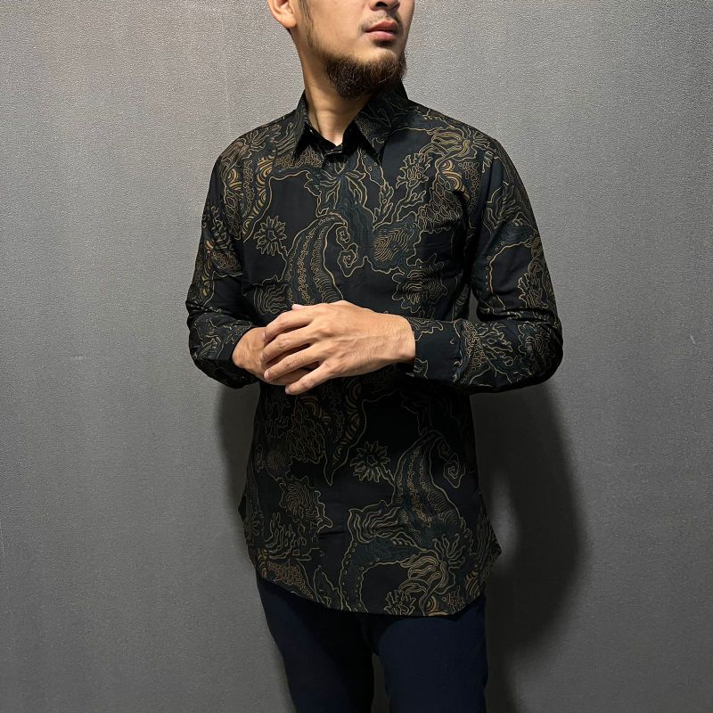 Batik slimfit pria Premium Bunayyastore Guntur Hitam