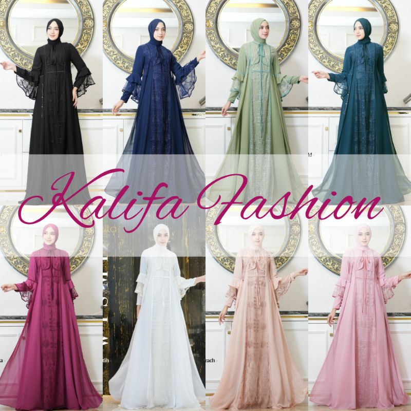Wismi Dress Ori by Sanita Hijab / Dress Muslimah Branded / Gamis Brukat Import / Fashion Muslimah Br