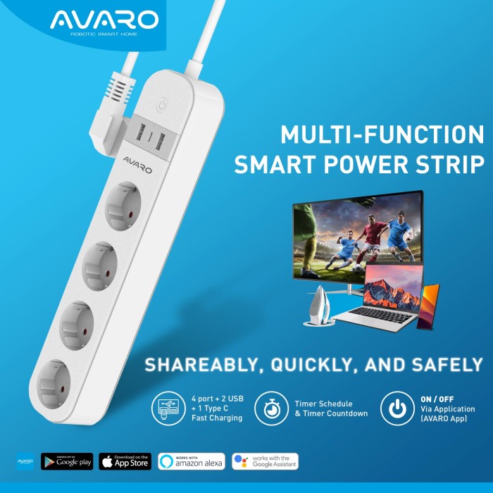 AVARO Smart Extention Power Strip Stop Kontak Wifi IoT Smart Home