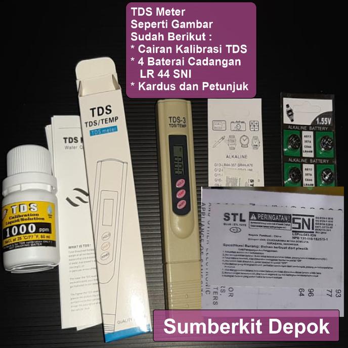 Paket TDS meter sudah dikalibrasi + baterai + cairan kalibrasi tds