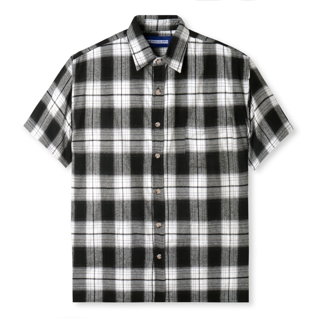 Flannel - Day to Day Flannel Short Sleeve Shirt - Black White