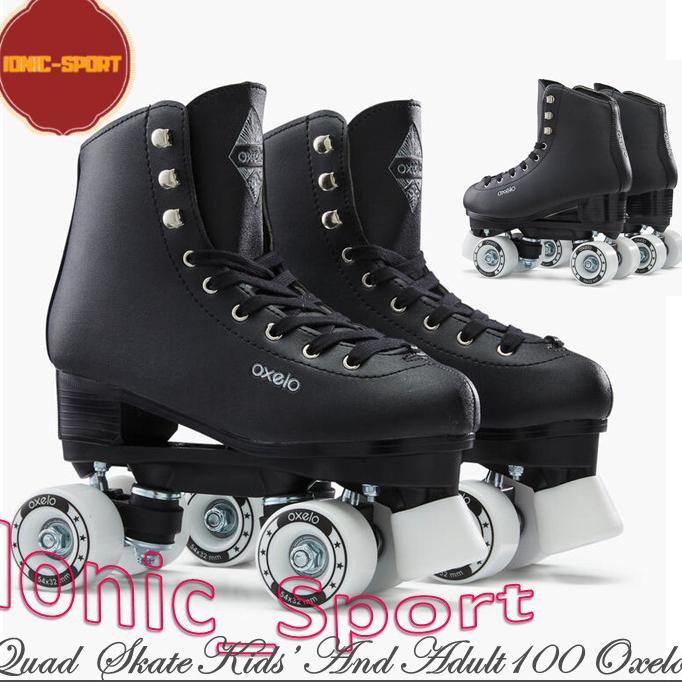 Sepatu Roda Dewasa Quad Skate 100 Oxelo Roller Skating Artistik Hitam