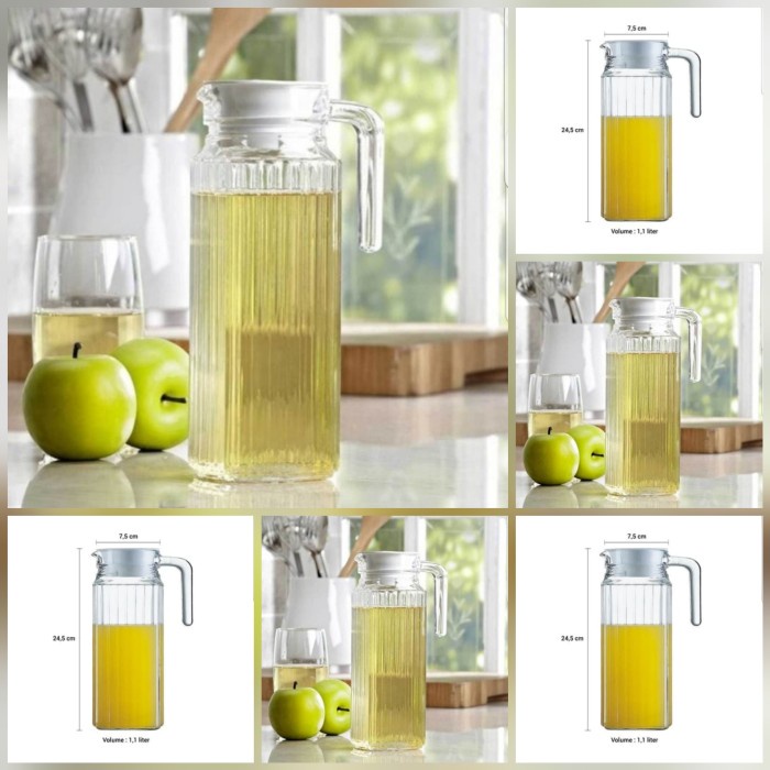 Terlaris 1 Set Isi 6 Pcs Pitcher Luminarc 1.1L/6Water Jug/Teko Kaca/Pitcher Jus