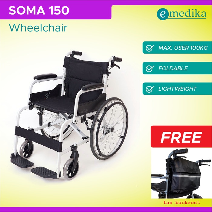 Kursi Roda SOMA 150 Wheelchair 22"Roda Besar Traveling Aluminium CARGO