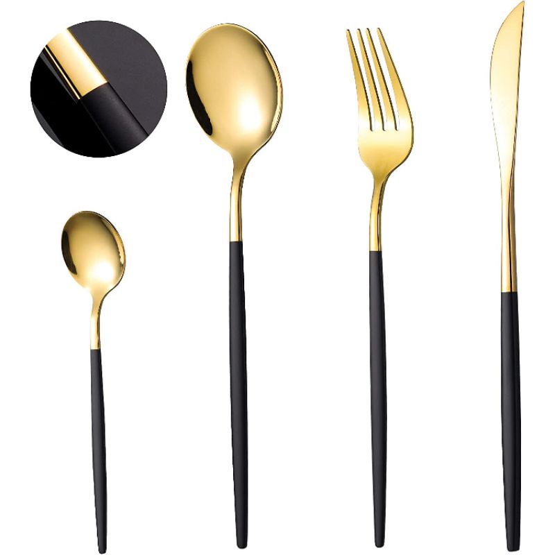 COPOTI Black Gold Set Alat Makan Sendok Garpu Pisau Cutlery Western Style 24 PCS - C24