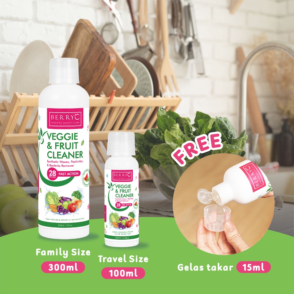 BerryC Pencuci Buah Sayur Salad Organik 100ML- Organic Veggie &amp; Fruit Wash Cleaner For Food &amp; Vegetables Sabun Pembersih Wax Pestisida Makanan Segar Cairan Perendam Natural Halal Food Grade Waterbase Kemenkes Impor Malaysia Awet Tahan Lama Pesticide Free