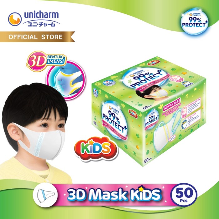 Terlaris Promo Masker Unicharm 99 Protect 3D Kids Mask - Isi 50 Pcs Murah