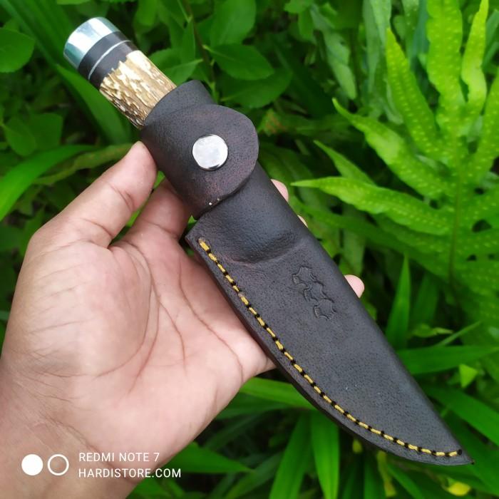 Pisau Bushcraft Survival 9,5 Cm Baja K110 Handle Tanduk Rusa + Sarung 077