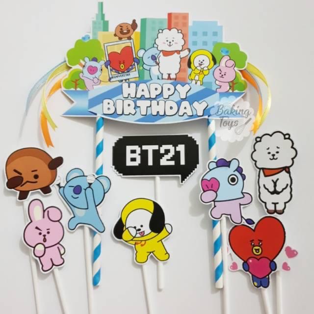 Terlaris Bt21 Versi Kartun Dari Bts Topper Cake Birthday / Hiasan Kue Ulang Tah