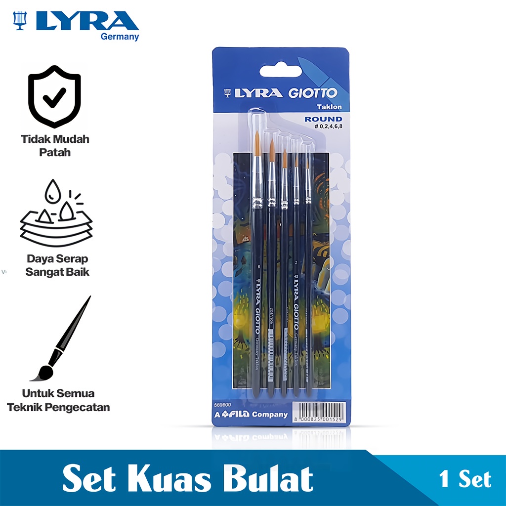 

Lyra Sikat / Kuas Bulat 1 Set Taklon Round Brush Peralatan Gambar Lyr-569800