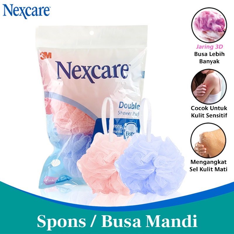 3M Nexcare Busa / Spons Mandi 2 Pcs Double Shower Puff Bath Sponge Jaring 3D Extra Bubble 3M-Ns-02