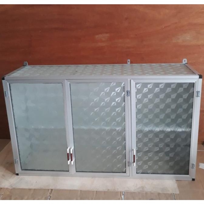 rak gantung lemari dapur kitchen set atas aluminium kaca 3 pintu polos