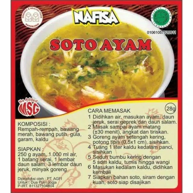 

Bumbu Instan Soto Ayam Nafisa Non Msg Mpasi /Anak /Dewasa