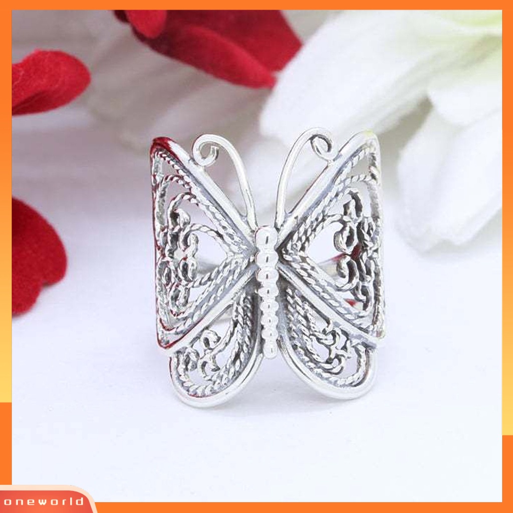 {oneworld} Cincin Wanita Butterfly Adjustable Perhiasan Ukiran Fashion Penampilan Cincin Jari Untuk Pacaran