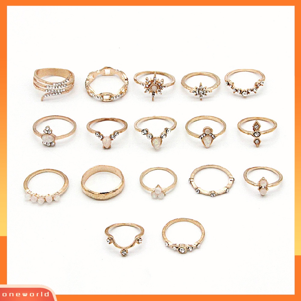 17pcs / set Cincin Buku Jari Aneka Bentuk Gaya Bohemian Untuk Wanita