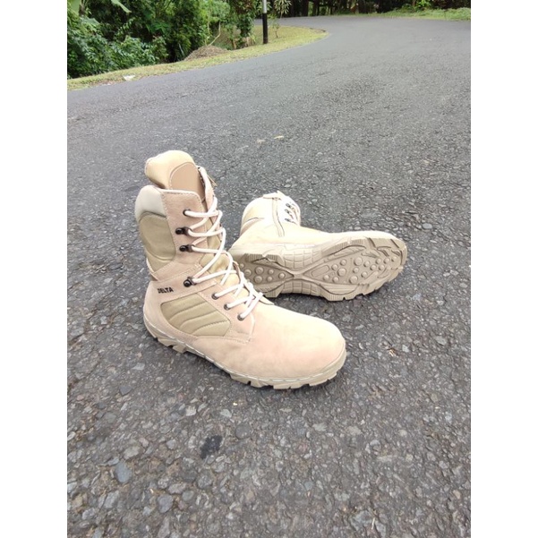 Sepatu Boots Pria Delta Safety Suede Cream Polri Tni Pol PP Kerja Lapangan