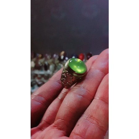 natural [IDOCRASE NEON GREEN TEA KRISTAL TINGGI HQ] emban cincin pria wanita ring alpaka sepuh perak