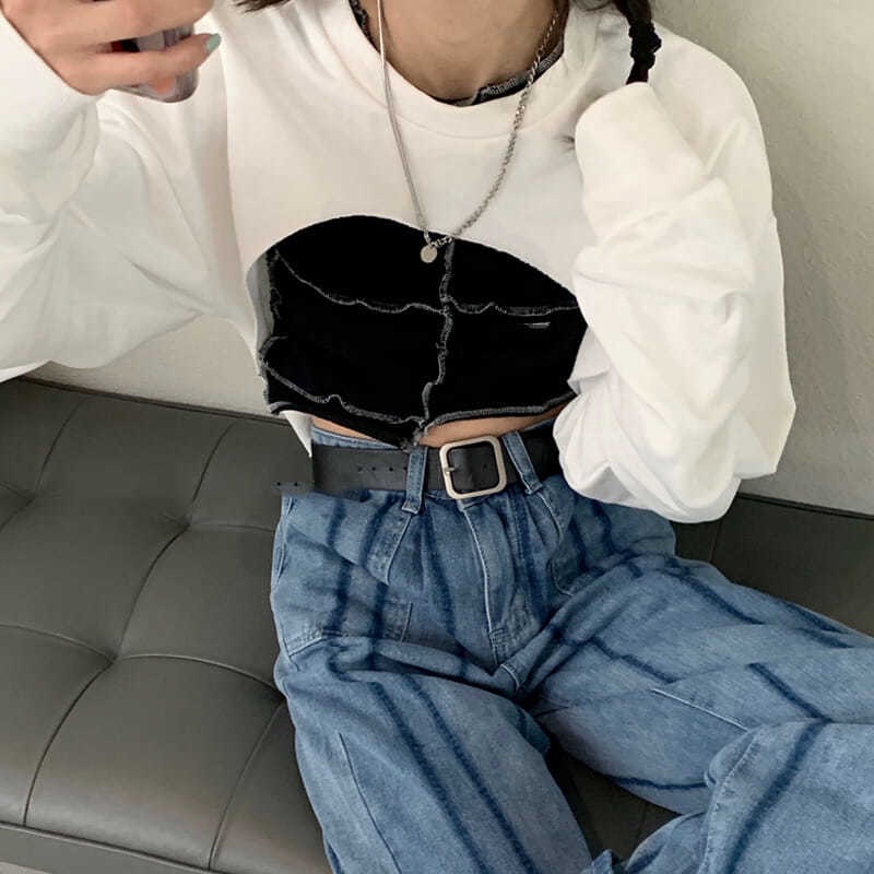 Red Net merah tidak teratur lengan panjang sweater wanita musim gugur versi Korea baru desain rasa hati-hati mesin rompi pendek selempang in