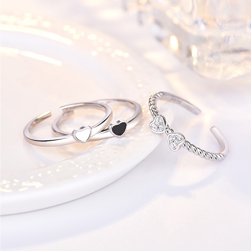 Cincin Wanita Adjustable Aesthetic Korea Titanium Daraa 3in1 Silver