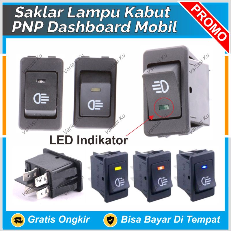 SAKLAR DC 12V 12 VOLT SWITCH ON OFF ON HITAM KOTAK 4 PIN TANAM DILENGKAPI LAMPU INDIKATOR LED MOBIL 
