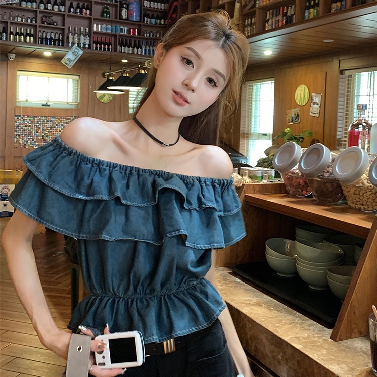 Kemeja denim lengan pendek gaya Korea musim panas model baru