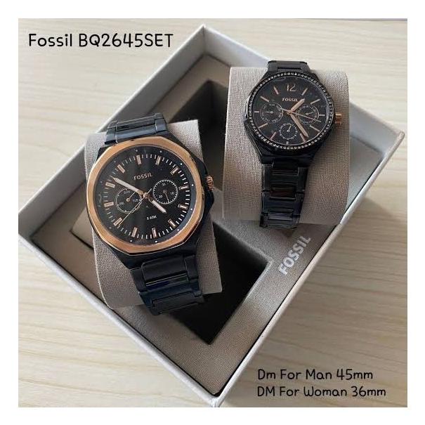 JAM TANGAN COUPLE JAM TANGAN FOSSIL COUPLE BQ2645 SET BLACK STAINLESS - NEW WITH TAG EL09I09A82L