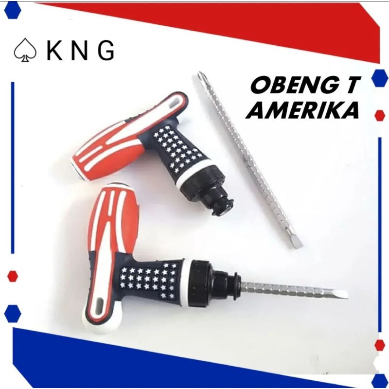 Obeng T Bolak Balik Logo Flag Amerika 6 Inch Magnet - Obeng Plus Minus Multifungsi