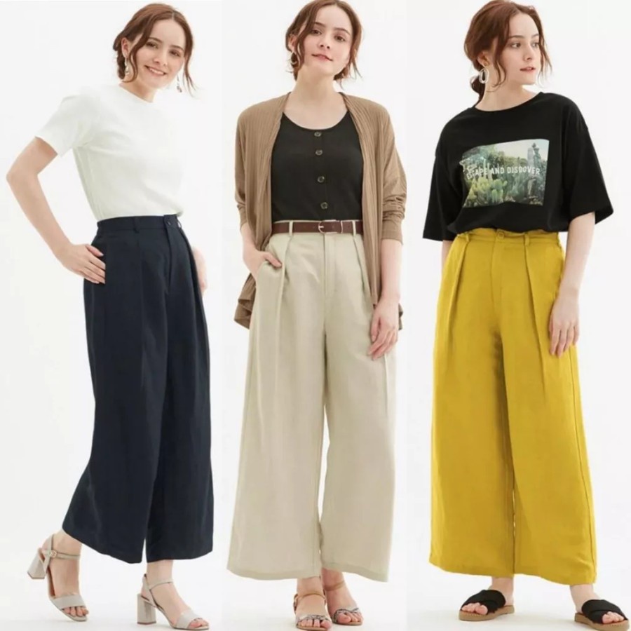 GU Linen blend wide cullote pants - celana panjang kulot wanita