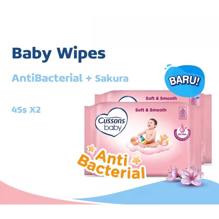 Cussons Baby Wipes 45's +45s (BELI 1 GRATIS 1) / Cussons Wipes / Tissue Bayi Cussons