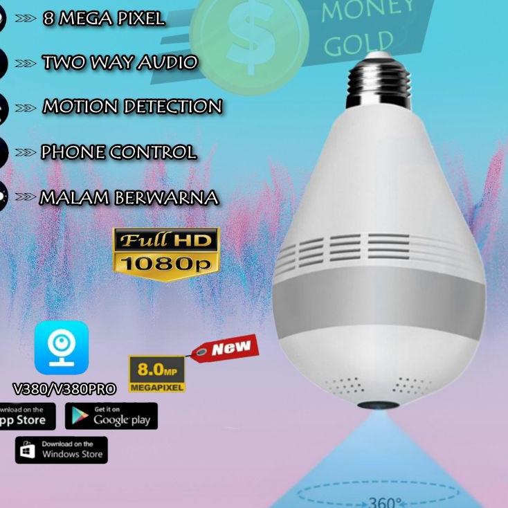 Termurah IP Camera CCTV 8MP Bulb WIFI Panoramic V380 Lampu BOHLAM VR Spy Cam Owlcam Hadir Terunik