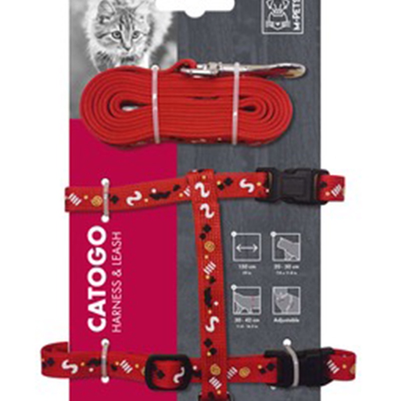 M-Pets Catago Tali Ikatan Badan Kucing Dengan Leash - Merah