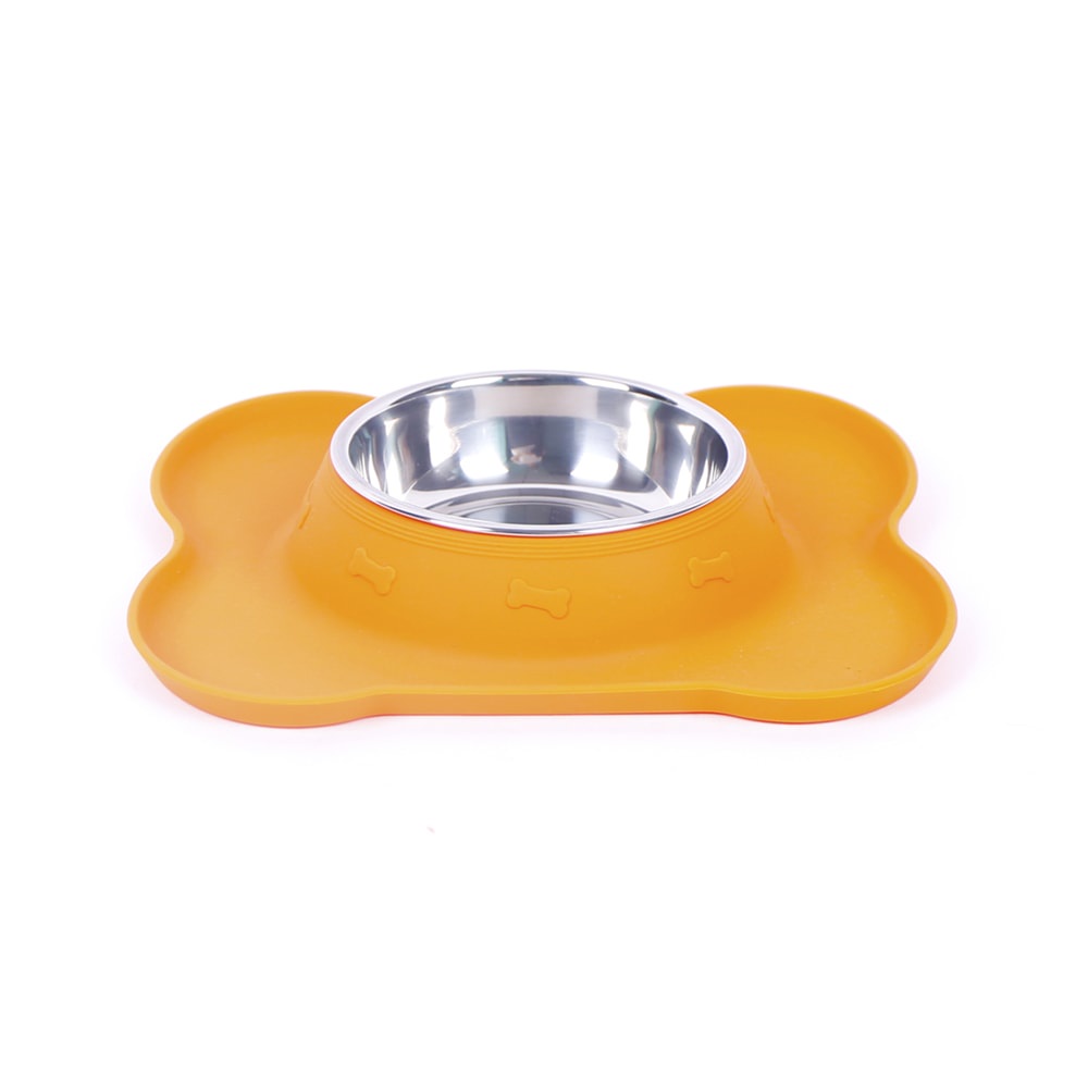 Tempat Makan Hewan Bone Shape Silicone Ukuran S - Oranye