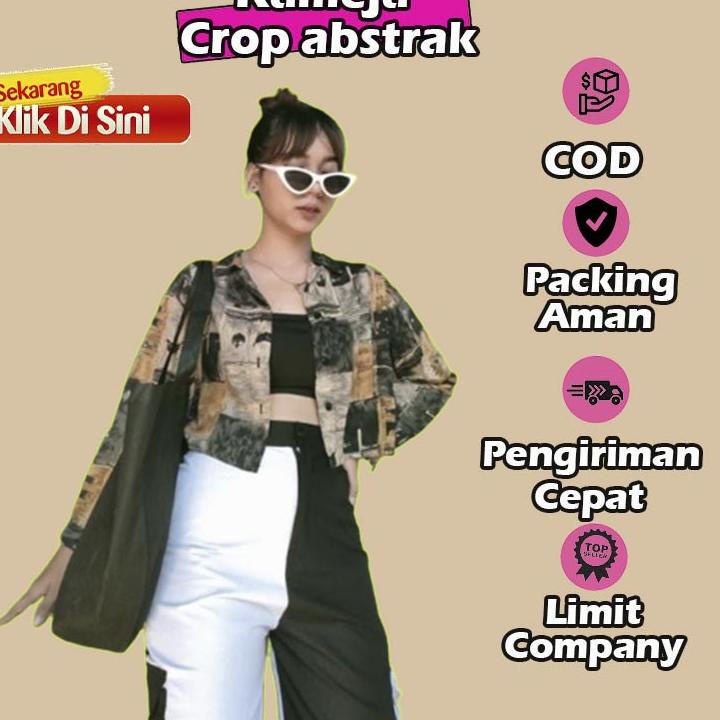 COD baju atasan wanita KEMEJA CROP PRIN ABSTRAK bahan moscrepe kameja blouse wanita basic polos blou