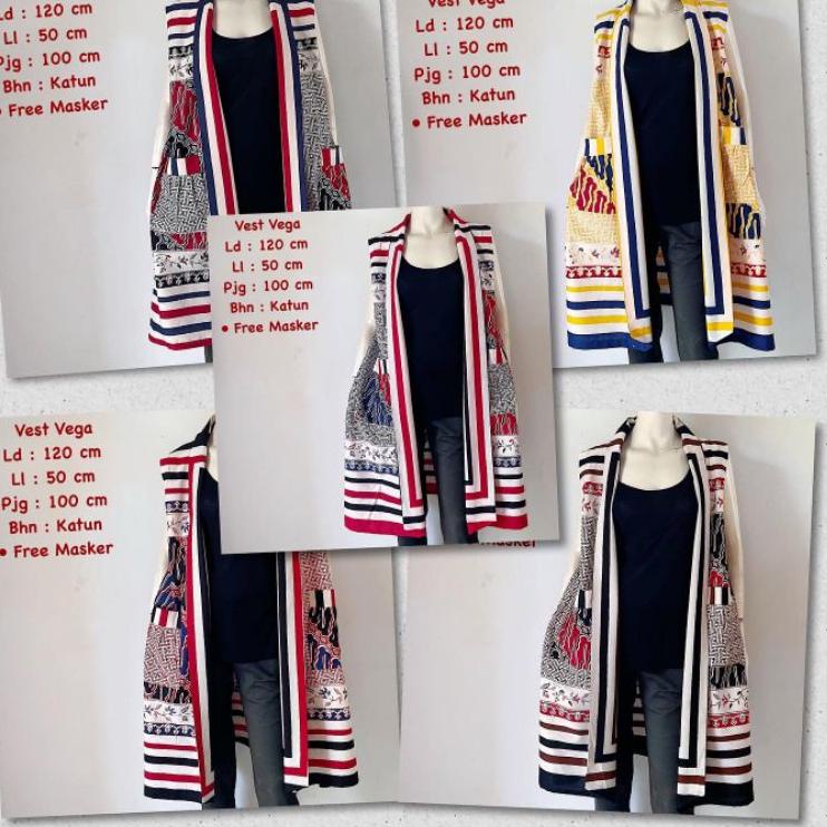 Paling Trending LONG CARDI | LONG OUTER BATIK | LONG VEST BATIK TANPA LENGAN | VEGA