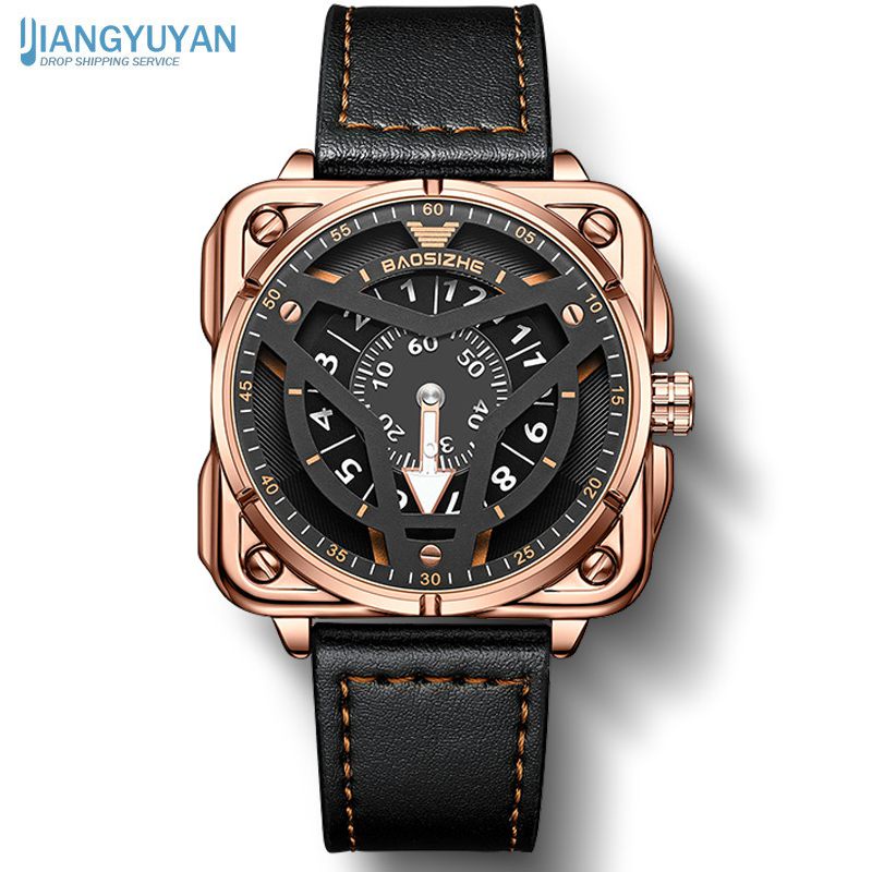 Jam Tangan Pria Fashion Berongga 3D Jam Tangan Fantasi Olahraga Kuarsa Mewah Desain Kotak Unik Merek