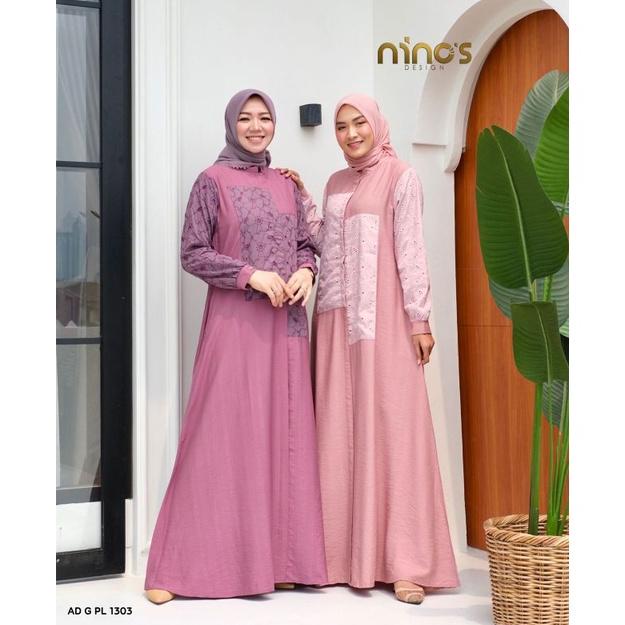 Dress Ninos Terbaru AD G PL 1303 Ori by Ninos Design / Gamis Pesta / Gamis Syari Polos / Gamis Katun Crinkle / Baju Ninos Terbaru / Fashion Muslimah Branded