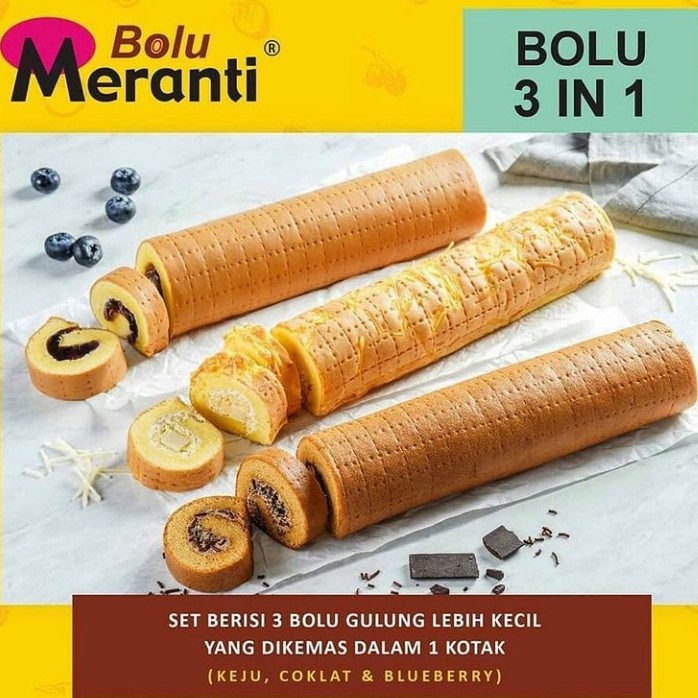 

Bolu Meranti Gulung 3 in 1 ( Mocca,Keju,Blueberry) - 3 in 1