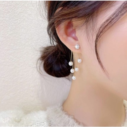 【Bayar di tempat】Fashion Anting 1 Pasang Menjuntai Mutiara Imitasi Rumbai Perhiasan Stud Elektroplating Berkilau untuk Pernikahan